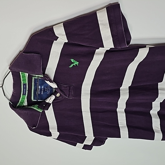 AMERICAN Eagle small purple and white striped classic fit short sleeve polo - Picture 2 of 6